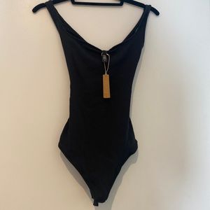 Skims ribbed thong body suit - soot XS